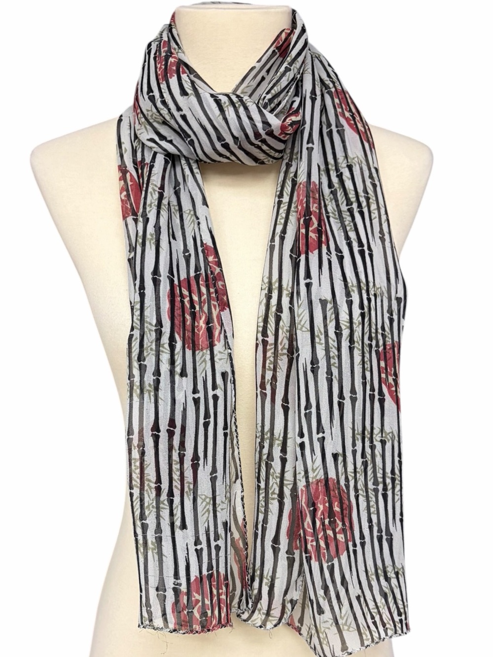 Chico’s 100% Silk Goth Skeleton Bones Rose Print Scarf 64” x 14”